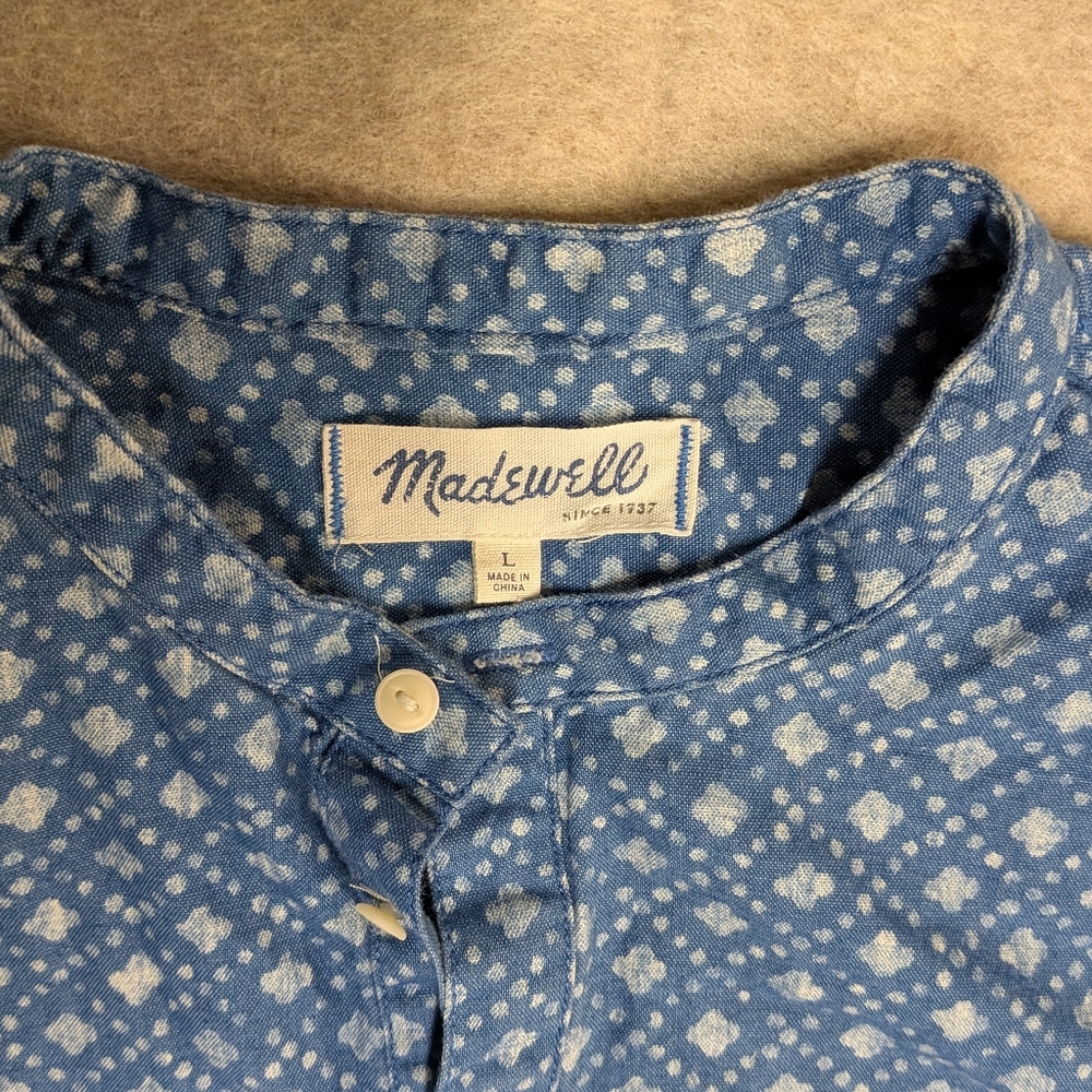 Madewell Blue Block Printed Patterned Pull Over D… - image 2